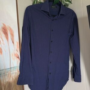 Esquire blue men’s dress shirt with pink dots size medium